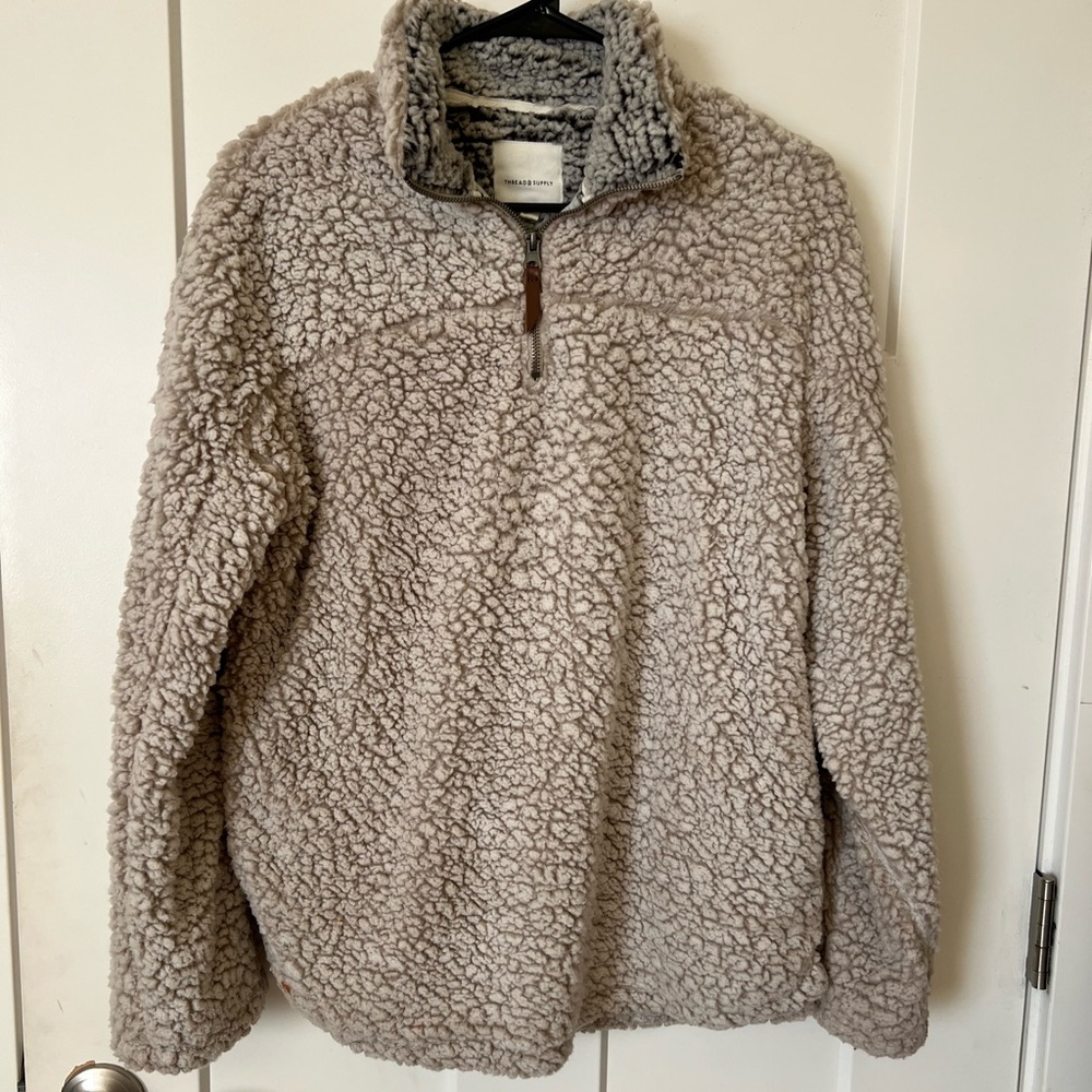 Thread & Supply Taupe Sherpa Zip-Up